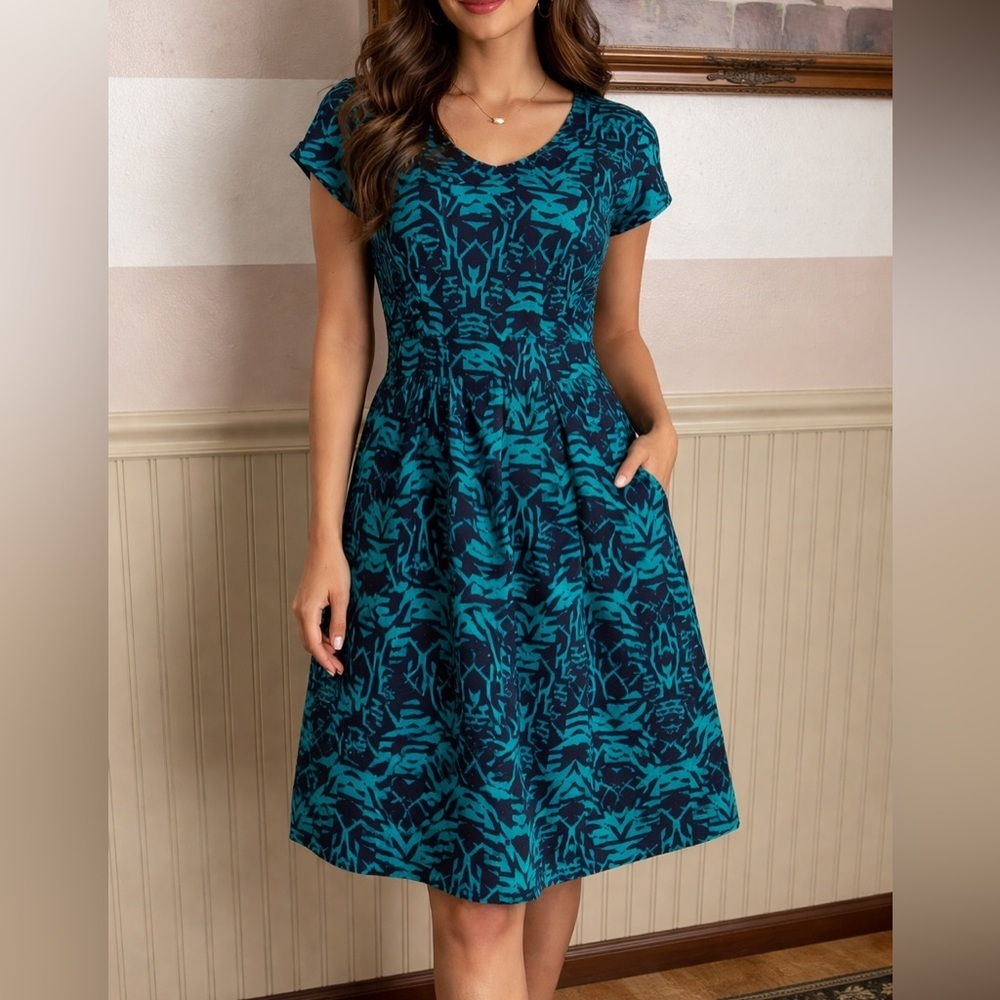 Lily Rose Teal & Navy Fit-and-Flare Midi Dress